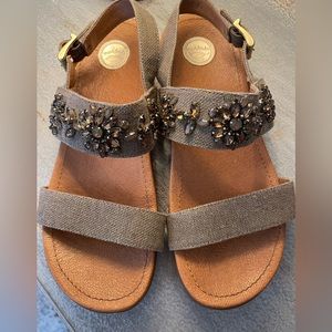Nuture Jeweled Leather-Lined Canvas Sandals w/Padded Insoles